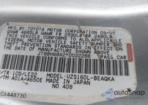 2000 Lexus Gs 400 from USA, damaged, VIN JT8BH68X2Y0022288